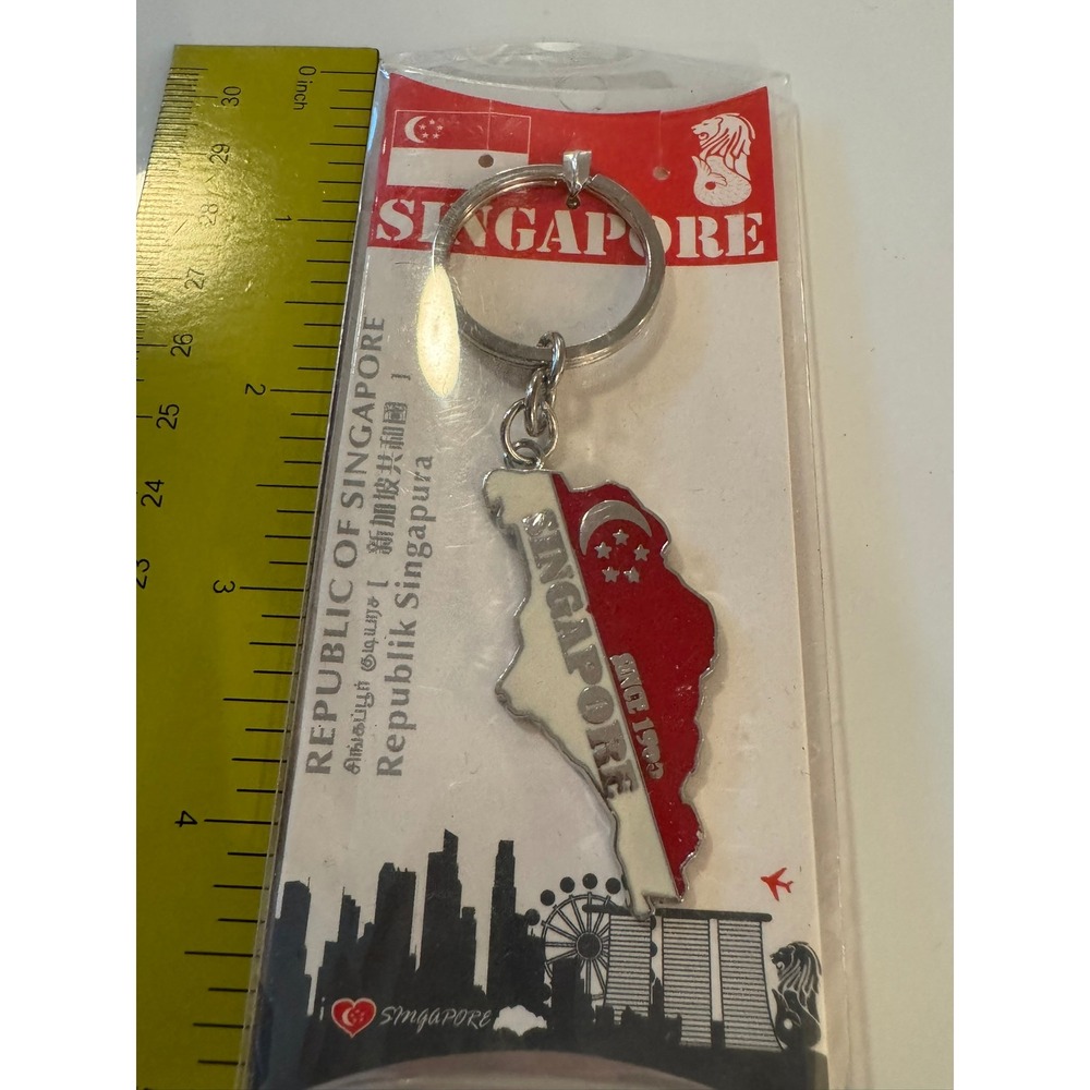 Singapore Map Flag Souvenir Keychain Red White Enamel Nu Gift Pte Ltd Travel